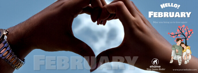Blue Joyful Hello February You Are Welcome Facebook Cover Photo template