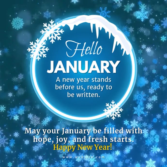 January Posts Blue Joyful Hello-january-new-month- Instagram Post Template | PosterMyWall