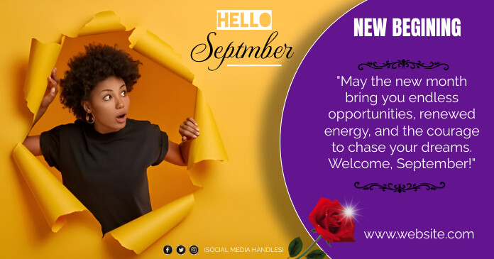 Blue Joyful Hello September Facebook Shared I Template | PosterMyWall