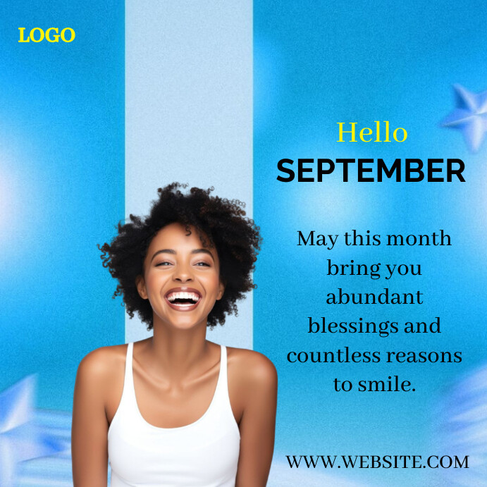 Blue Joyful Hello September Instagram Post Template | PosterMyWall