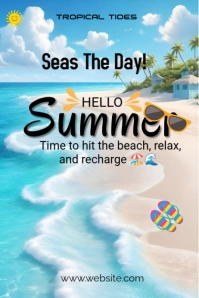 Blue Joyful Hello Summer  Poster template