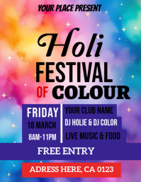 Blue Joyful Holi Festival Of Colour Flyer (us Letter) template