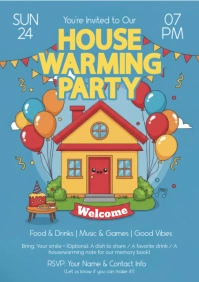 Blue Joyful Housewarming Party A5 template