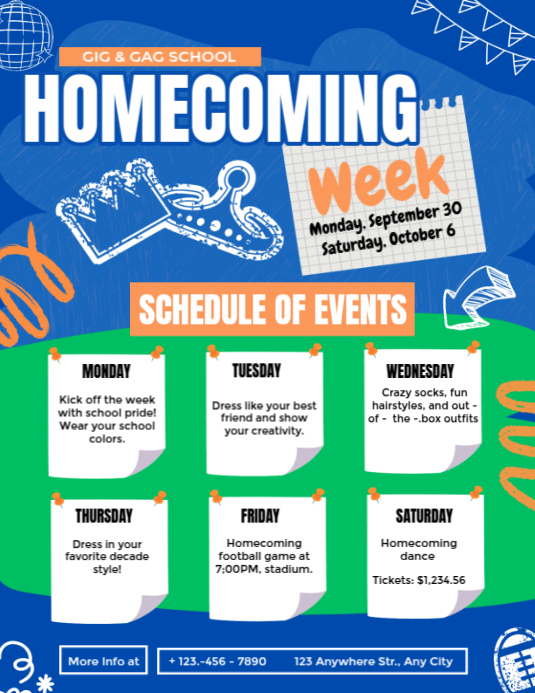 Copy of Blue Joyful Illustrated Homecoming Week Poster With Mascots ...