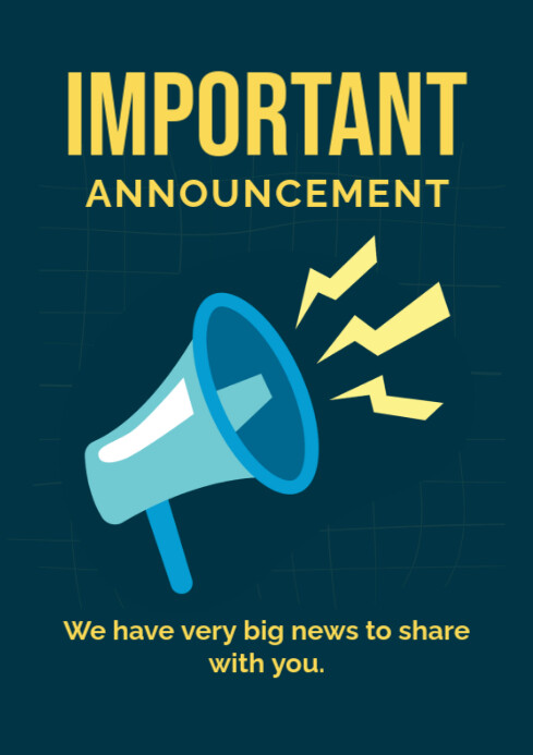 Blue Joyful Important Announcement Notification Posters A4 Template ...
