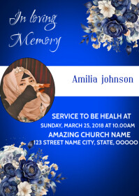 สีน้ำเงิน Memorial Service A6 Template