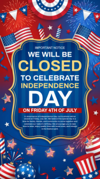Blue Joyful Independence Day Closure Notice Instagram Story Instagram-verhaal template