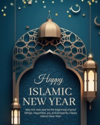 Blue Joyful Islamic New Year  Instagram Portrait template