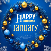 Blue Joyful January Birthday Card  Logo template