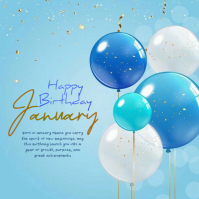 Blue Joyful January Birthday Card  Logo template