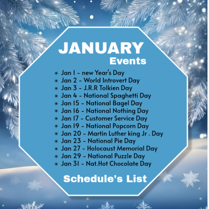 January Group/events Blue Joyful January Events Calendar Design Album Cover Template ...