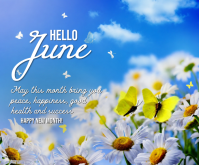 Blue Joyful June Monthly Greeting | Hello June | Welcome Summer Medium Rectangle Mittelgroßes Rechteck template