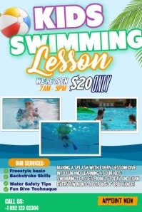 Blue Joyful Kdis Swimming Lesson  Poster template