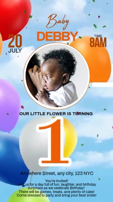 Blue Joyful Kids Birthday Invitation Video  Digital Display (9:16) template
