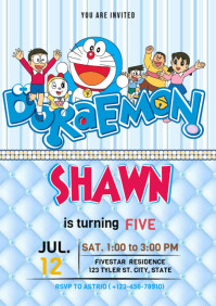 Yellow Joyful Doraemon Birthday A4 Template | PosterMyWall