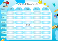 Blue Joyful Kids School Timetable Editable A4 template
