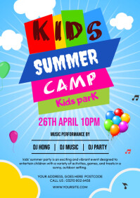 Blue Joyful Kids Summer Camp Flyer A4 template