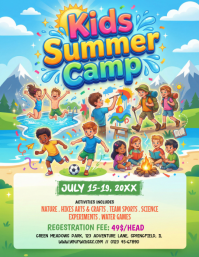 Blue Joyful Kids Summer Camp Flyer Рекламная листовка (US Letter) template