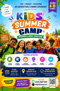 White Kids Summer Camp Poster Template