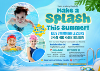 Синий Kids Swimming Lessons Kartu Pos Template