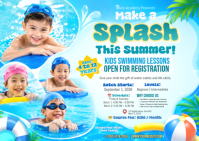 Blue Kids Swimming Lessons Cartolina Template