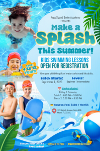蓝色 Kids Swimming Lessons Póster Template
