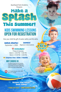 Blue Kids Swimming Lessons Плакат Template