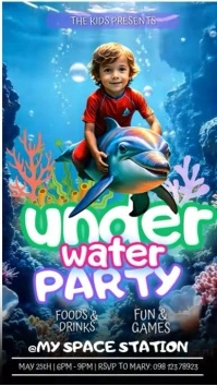 Blue Joyful Kids Under The Water  Instagram Story template