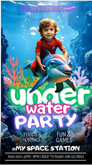 Blue Joyful Kids Under The Water  Instagram Story template
