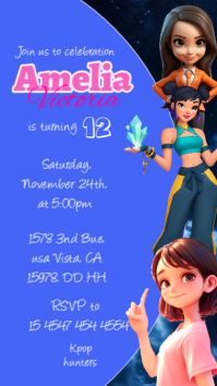 Blue Joyful Kpop Demon Hunters Invitation  Digital Display (9:16) template