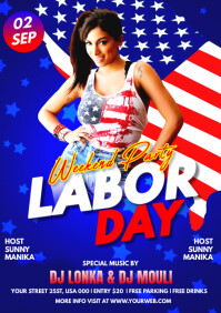 Blue Joyful Labor Day Weekend Party Flyer A4 template