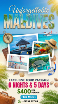 Blue Joyful Maldives Travel Package Instagram Story template