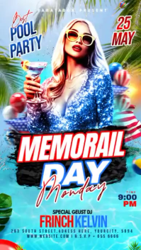 Blue Joyful Memorial Day Pool Party Instagram Story Video template