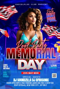 Blue Joyful Memorial Day Pool Party Poster Video Плакат template