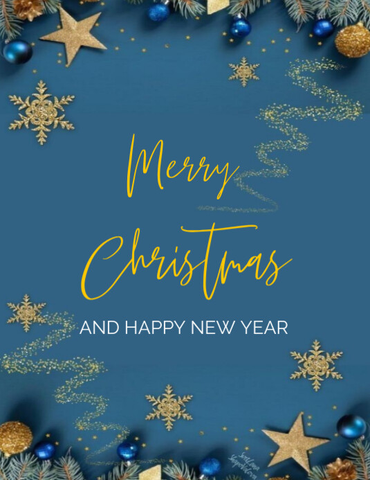 Copy of Blue Joyful Merry Christmas And Happy New Year Flyer (us Letter ...