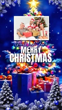 Blue Joyful Merry Christmas Wish Card Facebook Story template