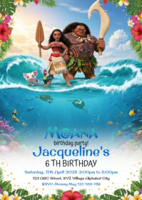 Blue Joyful Moana Birthday Invitation A6 template
