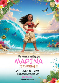 Blue Joyful Moana Birthday Invitation A6 template