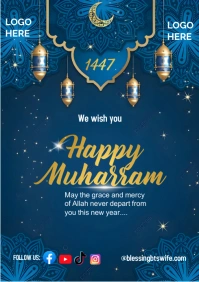 Blue Joyful Muharram Greetings Flyer  A4 template