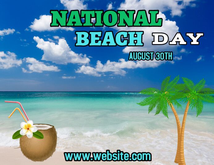 Blue Joyful National Beach Day Flyer (us Lett template