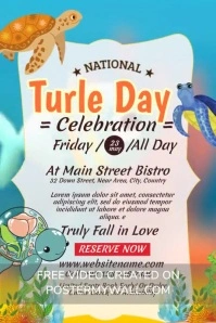 Blue Joyful National Turtle Day Yellow Instag Póster template