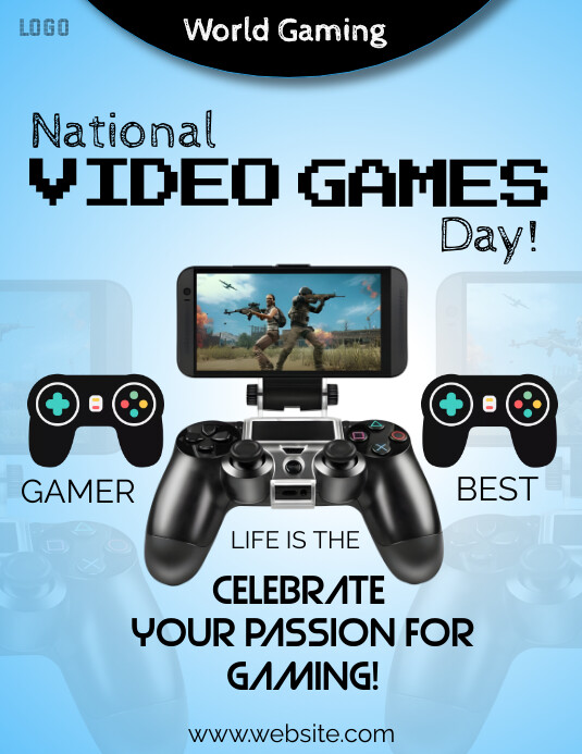Blue Joyful National Video Games Day  Flyer ( Folheto (US Letter) template