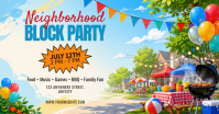Blue Joyful Neighborhood Block Party Facebook Shared Image Obraz udostępniany na Facebooku template