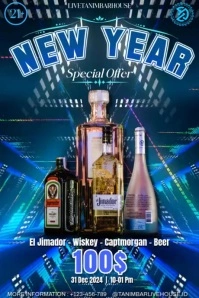 Blue Joyful New Year Special Offer 2025 Poster template