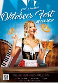 Blue Joyful Oktober Fest Invitation Party A4 template