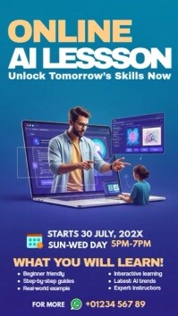 Blue Joyful Online Ai Lessons, Facebook Story template