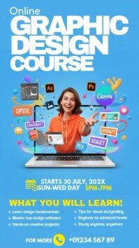 Blue Joyful Online Graphic Design Course Facebook Story template
