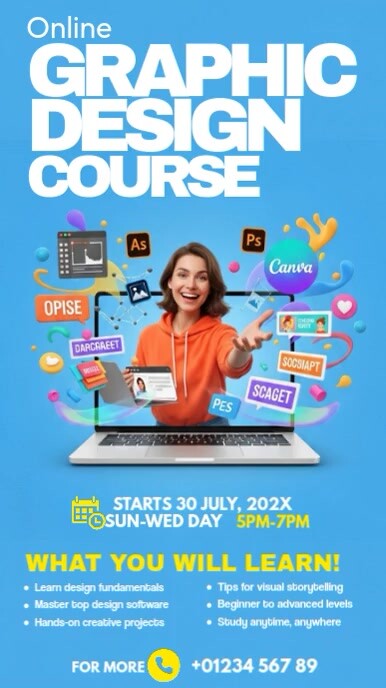 Blue Joyful Online Graphic Design Course Facebook Story template