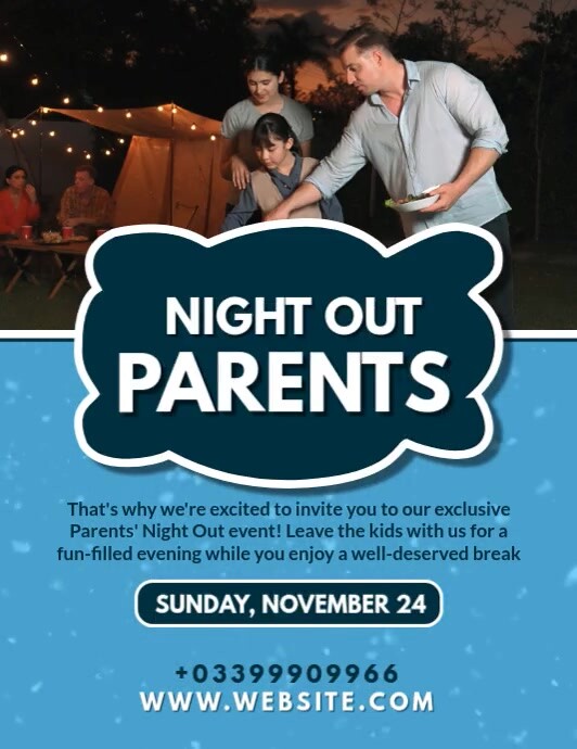 Blue Joyful Parents Night Out  Flyer (us Letter) template