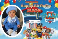Blue Joyful Paw Patrol Birthday Banner 4' × 6' template